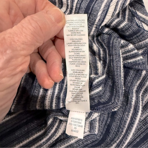 Chico’s Striped Asymmetrical Top Navy & White 3/4 Sleeves Size 12 (Chico’s 2) - Picture 10 of 10